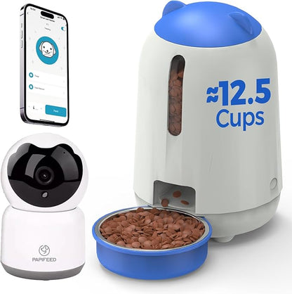 PAPIFEED Automatic Cat Feeder with Camera, App-Controlled WiFi Auto Food Dispenser, Dual Power Backup, Slow Feeding Mode, 3L Moisture-Proof Feeder for Cats & Small Dogs (Blue)