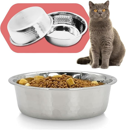 2pcs Stainless Steel Dog Bowls, Hammered Thickened Metal Dog Bowl Feeding or Water Bowls for Small/Medium/Large Sized Dogs & Cats Stackable Metal Cat Bowl Dishwasher Safe, Silver