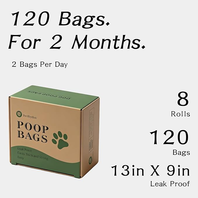 Dog Poop Bags Rolls with Dispenser - Scented & Leak-Proof Dog Waste Bags in Green/Black, 13x9 Inch Extra Large Poop Bags for Dogs, 120/360/630 Counts