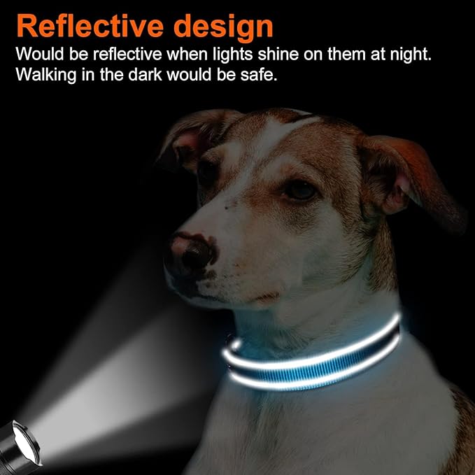Joytale Reflective Dog Collar, Soft Neoprene Padded, Metal D-Ring, Nylon Pet Collar Adjustable for Large Dogs, Sky Blue, L