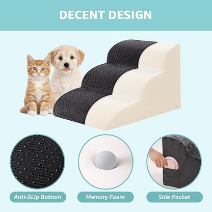 Dog Stairs for Small Dogs 15" H, 3-Step Dog Steps Ramp for Couch Sofa and Chair with Anti-Slip Washable Cover and Durable High Density Foam, Pet Stairs for Cats, Grey