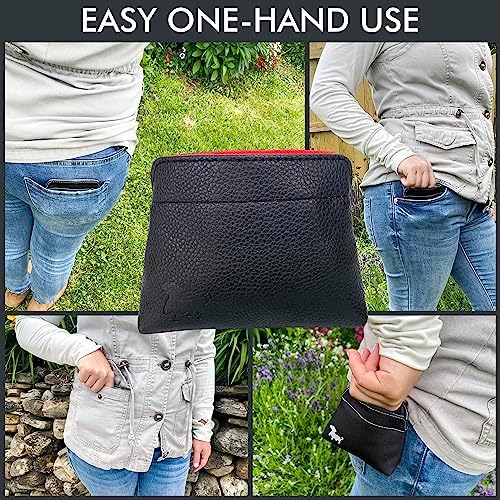 Small Dog Treat Pouch – Slim Vegan Leather Magnetic Pocket Dog Treat Bag for Walking & Training – Discreet Clip On Treat Pouch for Leash, Waistband or Pocket – Mess Free Storage (Black/Red) - Image 5