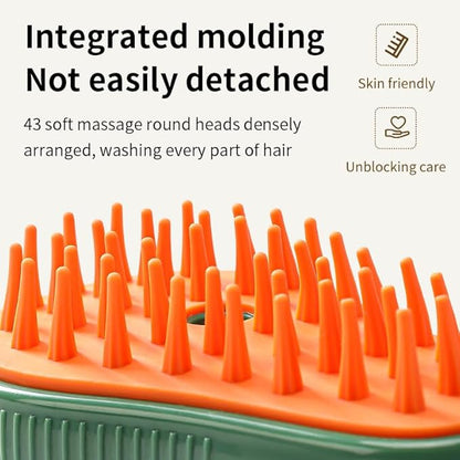 3-in-1 Self-Cleaning Steamy Cat Rechargeable Silicone Pet Brush for Massage, Removing Tangles and Loose Hair (Avocado/Orange)