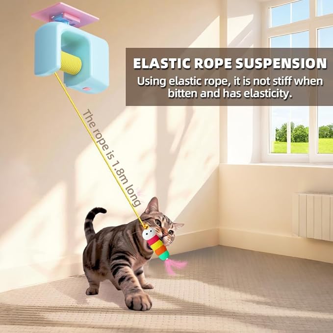 Cat Toy Interactive Cat Feather Toys for Indoor Cats, Smart USB Rechargeable Door Hanging Automatic Retractable Kitten Toys, Mental Physical Stimulation for All Breeds and Species