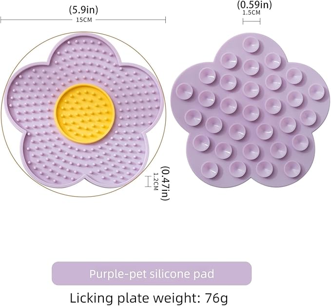 renvena Cat Lick Pad Slow Feeder Flower Shape Silicone Mat with Suction Cups for Kittens Small Dogs Easy Clean Purple One Size