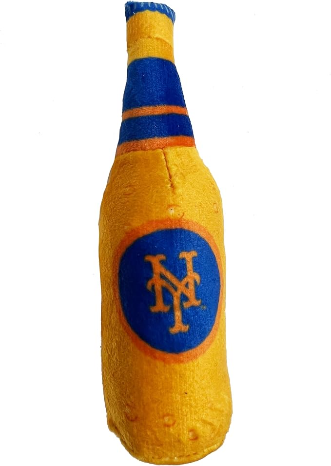 Best Plush CAT Toy - MLB New York Mets Complete Set of 3 Piece Cat Toys Filed with Fresh Catnip. Incld: 1 Baseball Cap Cat Toy, 1 Baseball Cat Toy with Feathers, & 1 Beer Bottle. Beautiful Team Logos