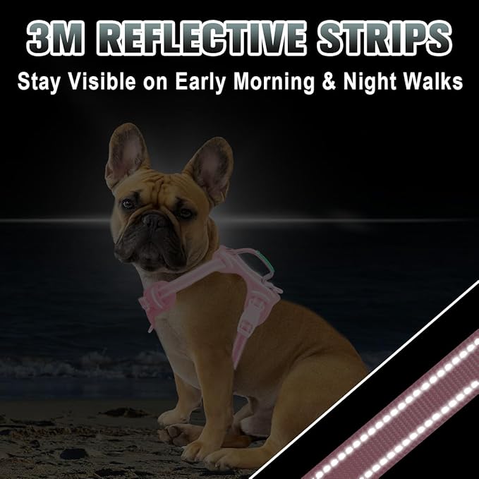 BARKBAY No Pull Dog Harness Large Reflective Dog Harness with Front Clip and Easy Control Handle for Walking Training Running with ID tag Pocket(Baby Pink,XS)