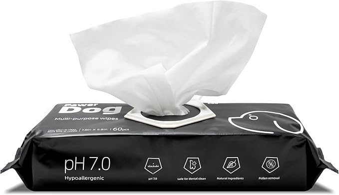 Plant-Based Dog Wipes – Extra Thick, Large, Hypoallergenic, Fragrance-Free Grooming Wipes for Paws & Coats, 60 Count