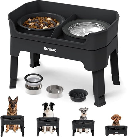 4 in 1 Adjustable Elevated Dog Bowls with 2*Stainless Steel Bowls, Anti-Spill Water Bowl, 4 Heights Raised Dog Bowl Stand for Small to Medium & Growing Large Puppies, Anti-Slip, Mess Proof Design
