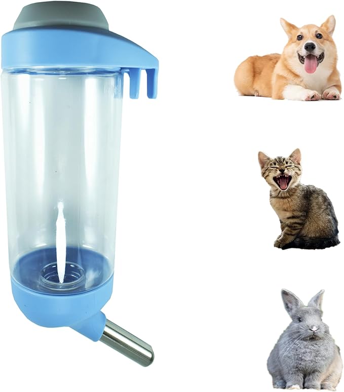Dog Crate Water Bottle - 17 oz No Drip Kennel Pet Water Dispenser, Easy-to-Use Cage Water Bottle for Dogs, Cats, Small Animals, 500ML, Blue