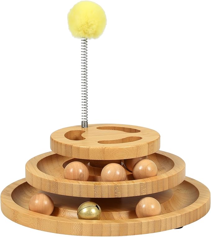 Cat Ball Track Toy with Puzzle Top, 3-Level Tower with 9 Removable Balls, Interactive Toy for Kitten Mental & Physical Exercise