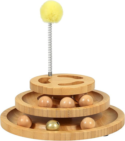 Cat Ball Track Toy with Puzzle Top, 3-Level Tower with 9 Removable Balls, Interactive Toy for Kitten Mental & Physical Exercise