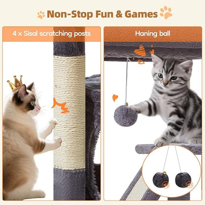 Taoqimiao Cat Tree,38.5-Inch Cat Tower for Indoor Cats,Suitable for Kittens with Luxurious cat condo with Adjustable Baskets and Luxurious Perch MS029SG Smoky Gray