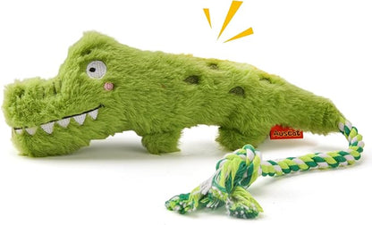 AUSCAT Plush Dog Rope Toy, Durable Squeaky Dog Toys for Puppy Small Medium Dogs (Not for Aggressive Chewers), Crocodile & Giraffe & Flamingo