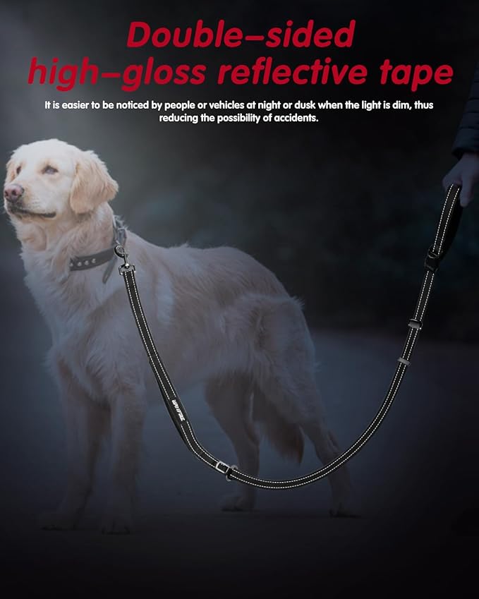 Hands Free Dog Leash, Multifunctional Crossbody Dog Leash, 5.9-9.5Ft Long Waist Belt with Car Safety Buckle and Double-Sided Reflective Stitches for Medium and Large Dogs.(Black)