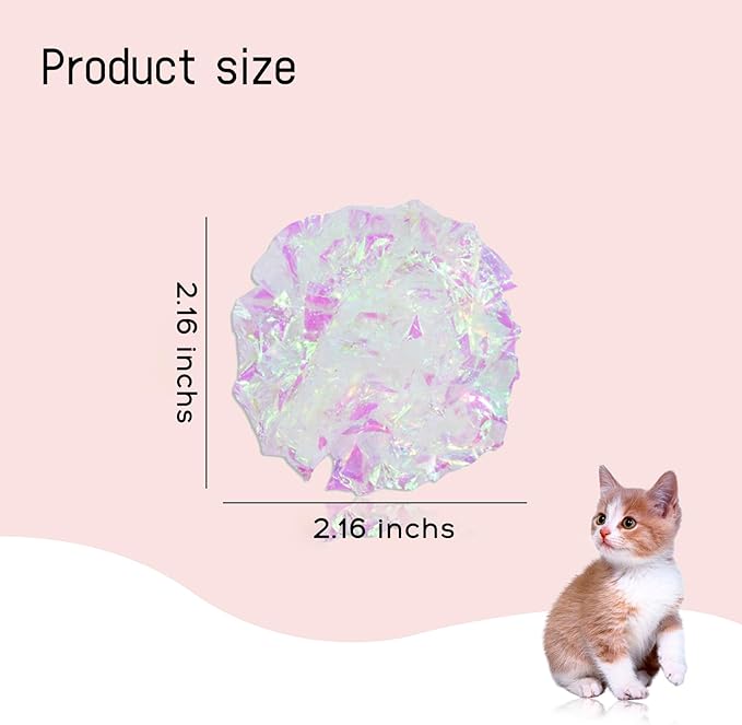 Andiker 20PCS Cat Crinkle Balls, 2.16 Inches Cat Balls with Polyester Film Thick Crinkle Paper Sturdy Interactive Cat Toys for Indoor Cats Reducing Boredom and Keep Fit for Cats and Kitten (White)