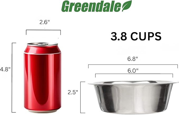 Greendale - 2 Pack - 3.8 Cup Capacity - Stainless Steel Metal Dog Bowls - Perfect for Dog Food and Water. Wrong Size? Click to Look at Our Size Options.