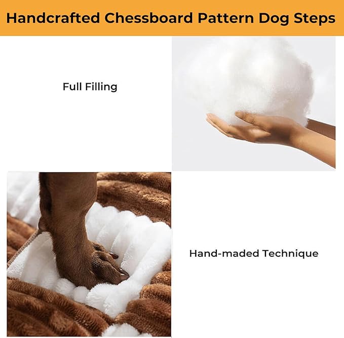 FUNNYFUZZY Dog Stairs for Small Dogs - 5 Steps Chessboard Plaid Handcrafted Dog Stairs with Storage - Multifunctional and Foldable, Brown