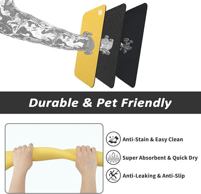 Dog Food Mat - Absorbent Cat Mat for Food and Water, No Stains Pet Feeding Bowl Mat, Easy to Clean Pet Placemats, Quick Dry Dog Water Dispenser Mat for Messy Drinkers | Paw Yellow 18"x 28"
