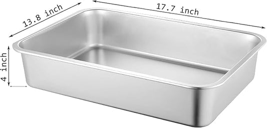 Stainless Steel Cat Litter Box, 17.7"×13.8"×4" Metal Litter Pan, Small Litter Box for Little Cats Kittens, Easy Cleaning