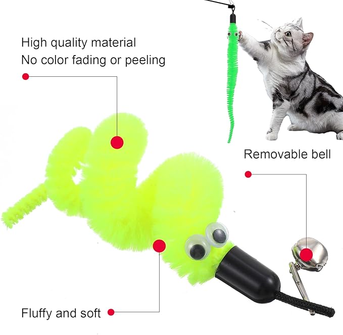 25 Pcs Cat Wand Replacement Worms Refill Cat Wand Attachment Toys Interactives Durable Toy Accessories with Bells Interactive for Teaser Play and Chase Exercise with Kitten Indoor Multi Colored