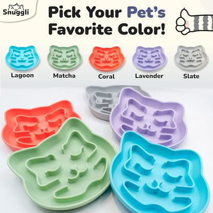 Snuggli Slow Feeder Cat Bowl | Cat Puzzle Feeder for Slow Eating, Mental Enrichment, Digestion, & Bloat Relief | Non-Slip Silicone, Dishwasher Safe, 1 Cup (Slate)