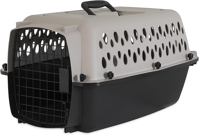Pet Portable Kennel for Dogs, Hard-Sided Travel Carrier with Metal Door, Durable Crate for Small Pets 5-15 lbs, Black & Grey, 23" L x 15.2" W x 11.8" H