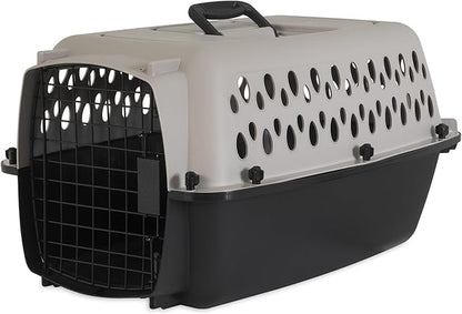 Pet Portable Kennel for Dogs, Hard-Sided Travel Carrier with Metal Door, Durable Crate for Small Pets 5-15 lbs, Black & Grey, 23" L x 15.2" W x 11.8" H