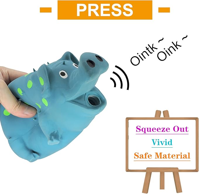 Andiker Dog Squeaky Toy, Dots Latex Dog Chew Toys with a Oinks Sound Squeaker Grunting Pig Dog Toy Durable Self Play 8" Dogs Squeeze Toy for Dental Biting Chasing to Kill Boring Time (Blue)