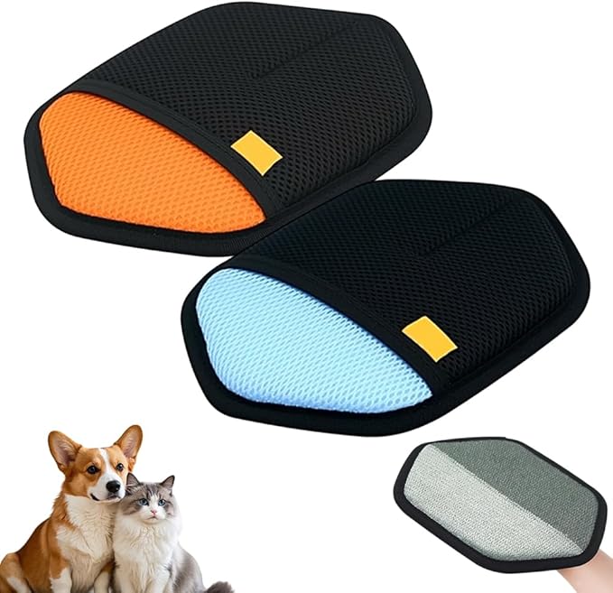2 Pack Pet Hair Removal Glove for Cats & Dogs, 2026 Upgrade Pet Hair Remover Electrostatic Gloves Pet Hair Remover Glove for Couch, Furniture, Carpet, Curtain (Blue+Orange)