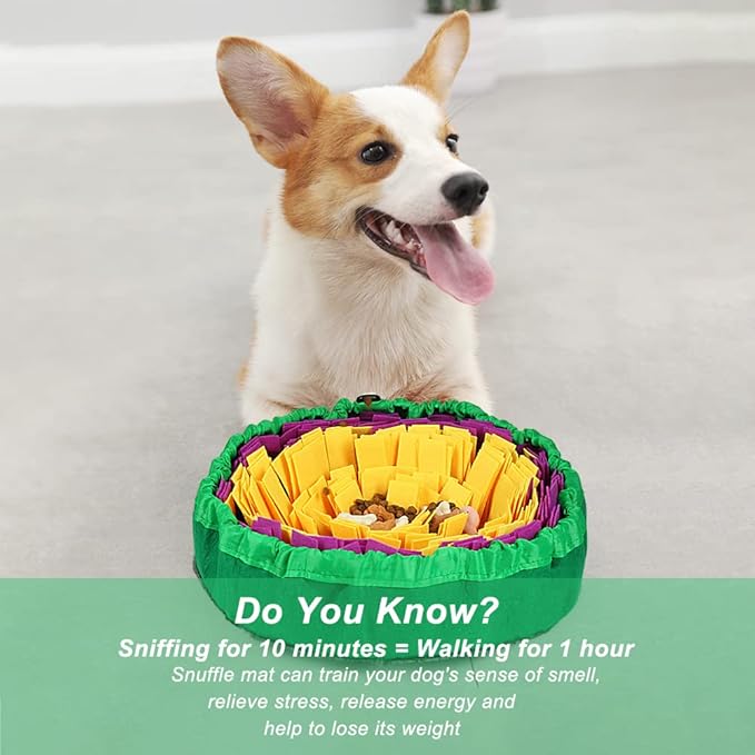 Vivifying Snuffle Mat for Dogs, Enrichment Dog Puzzle Toys for Slow Eating and Keep Busy, Adjustable Sniff Mat Encourages Natural Foraging Skills and Mental Stimulation(Yellow Purple)