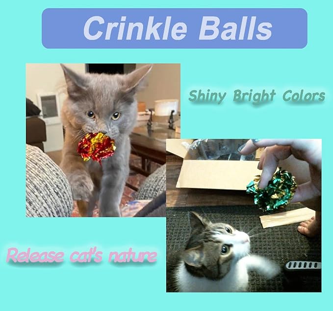 Cat Toys Assortment - Interactive Kitten Toy Bundle with Sparkle Pom Pom Balls, Crinkle Balls & Spring Toys for Indoor Cats(100-Pack)