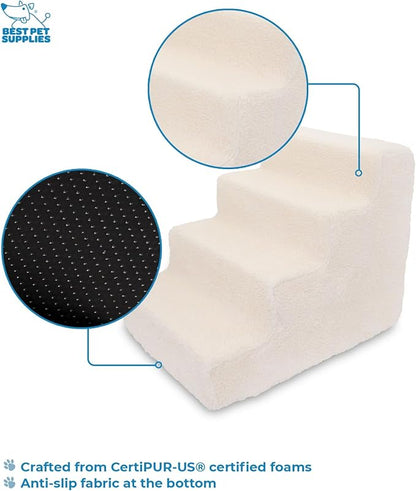 Best Pet Supplies Dog Stairs & Steps - Foam Steps for Small Dogs & Cats, Non-Slip Indoor Balanced Pet Step Support, Dog Ramp, No Assembly, Lambswool, 4-Step (18-inch Height)