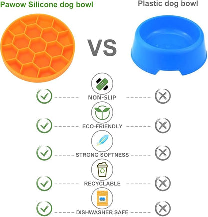 Pawow Slow Feeder Dog Bowls, Silicone Dog Bowl with Suction Cup for Fast Eaters, Non-Slip & Dishwasher Safe, Reduces Anxiety, Slow Feeding Bowl for Small Medium Large Breed Pet