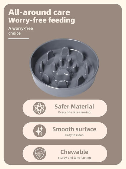 Dog Slow Feeder Bowl, Round Ceramic Pet Food Bowl for Medium Breed, Fun Raised Dog Bowls to Slow Down Eating (Grey)