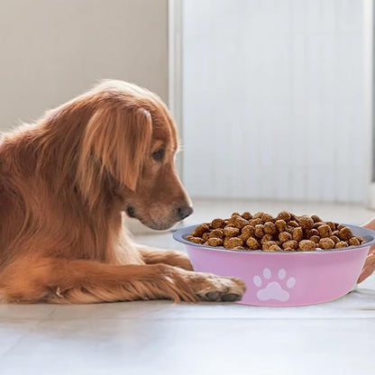 kathson 2 Pack Stainless Steel Dog Bowls,6" Spill Proof Metal Dog Food Bowls,Nonslip Rubber Bottom Pet Food and Water Bowl Set,Puppy Dishes Feeder for Medium Small Dogs,Pink