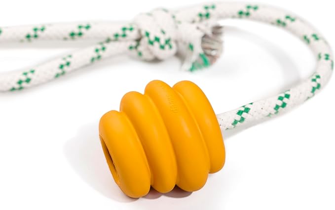 Green Sheep Natural Rubber Dog Ball Rope Toy, Tug of War Dog Toy with Recycle Cotton Rope, Interactive Dog Ball for Small to Large Dogs, Yellow