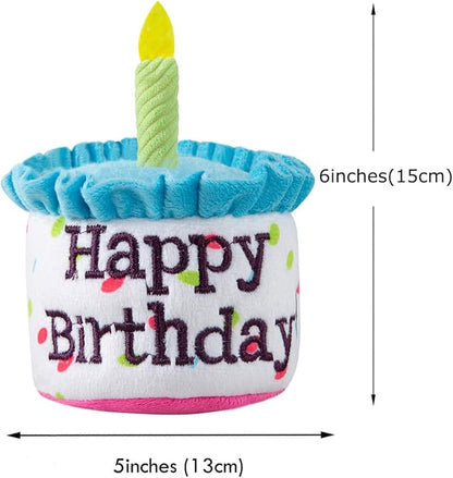 Dog Birthday Cake Toy, Happy Birthday Cake Shaped Squeaky Dog Toys for Medium & Large Dogs Funny Dogs Gifts Plush Dog Party Toys, Large, Blue