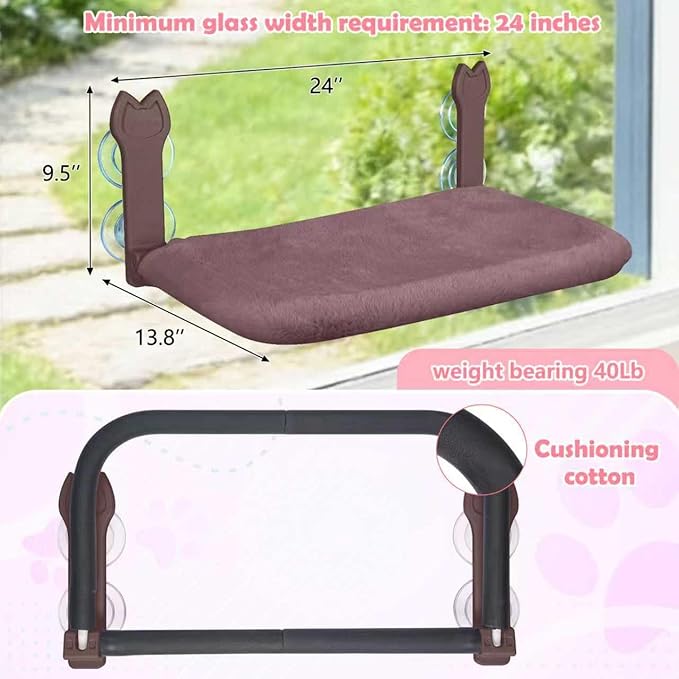 2 Pack Cat Window Perch,Cat Window Hammock Cordless Foldable Window Bed with 4 Large Strong Suction Cup,Reversible Cushion Cover,Metal Frame Easy to Adjust Window Seat Holds up to 40lbs(Brown)