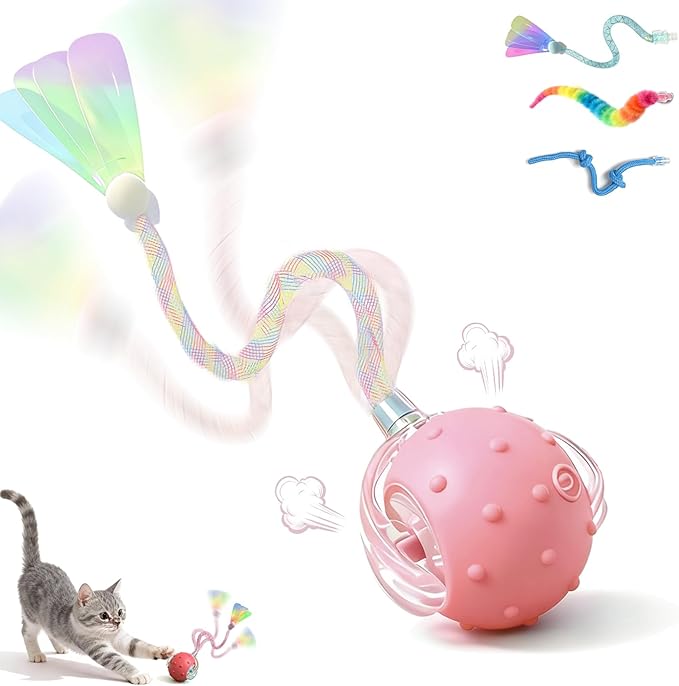 Interactive Cat Toys for Indoor Cats with 3 Tails,Automatic Moving Kitten Toys,Cat Toys for Bored Indoor Adult Cats,Smart Rechargeable Cat Enrichment Toys for Cats to Keep Them Busy, Pet Toy Cat Ball