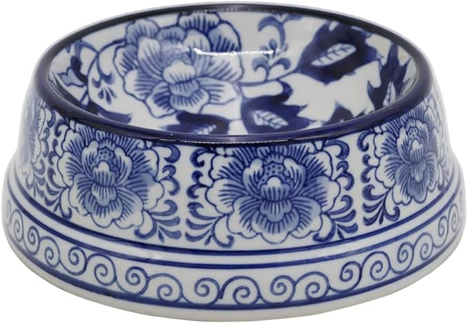 Aimusego Blue and White Flower Pattern Ceramic Dog Food Dish for Small Medium Dogs and Cat,Heavy Non-Slip Porcelain Pet Bowl for Food and Water -6.7inch
