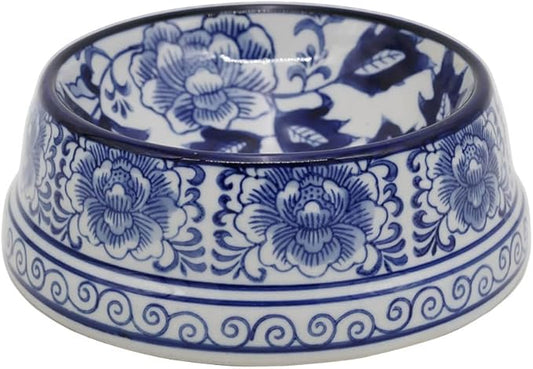 Aimusego Blue and White Flower Pattern Ceramic Dog Food Dish for Small Medium Dogs and Cat,Heavy Non-Slip Porcelain Pet Bowl for Food and Water -6.7inch