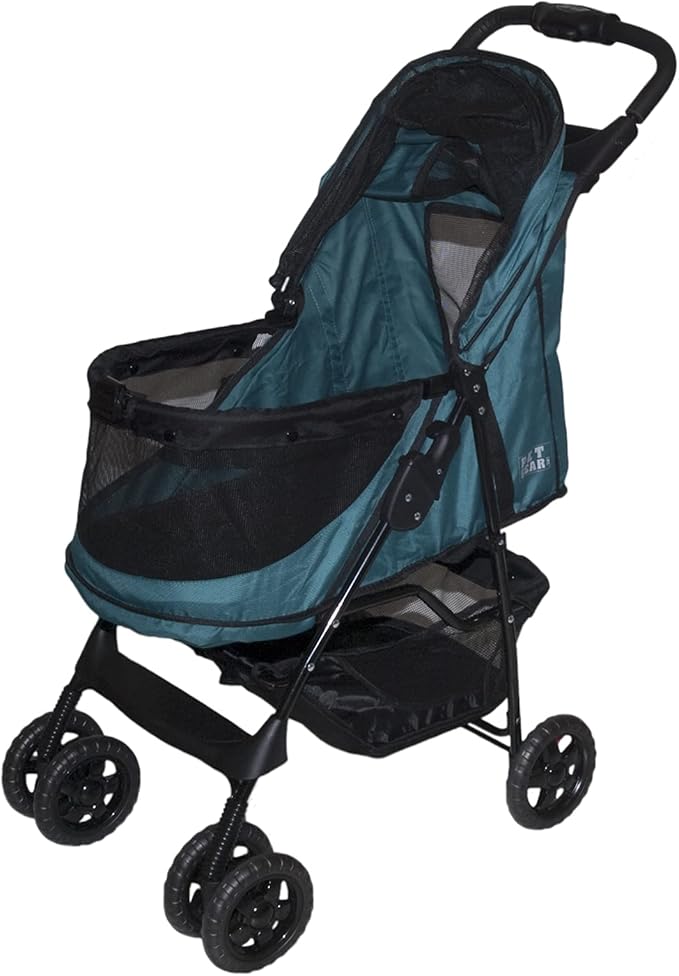 Pet Gear No-Zip Happy Trails Pet Stroller for Cats/Dogs, Zipperless Entry, Easy Fold with Removable Liner, Storage Basket + Cup Holder, NEW Emerald