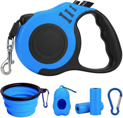 PETIMP Retractable Dog Leash Lightweight 16FT Leash Claw Print, with Folding Bowl,Dispenser,Rubbish Bags, for Small Medium Dogs(Blue)