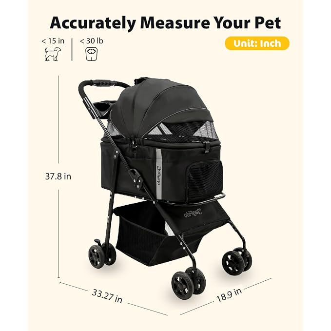 Pet Stroller with Removable Carrier, 3 in 1 Stroller for Dogs, Pet One-Click Foldable Pet Stroller with 4 Wheel, Small Dog Stroller Holds up to 33 lbs, Cup Holder, Cat Stroller, Black