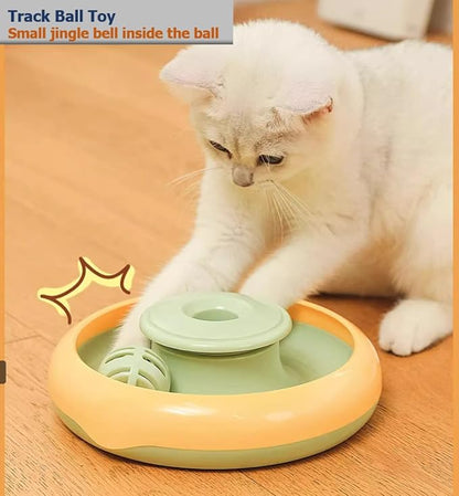 Interactive Cat Toys for Bored Indoor Cats, Automatic Cat Toy 3-in-1 Smart Teaser Wand Featuring Spinning Feather&Rolling Ball Track,Cats Dancer Toy Stimulates Hunting Instincts,Weight Control，Yellow