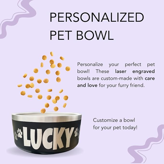 Custom Dog Bowl with Large Name - 304 Stainless Steel, Personalized Engraved, Nonslip, Custom Cat Bowl, Feeder, Pet Supplies, Food (Navy, Medium - 32oz)