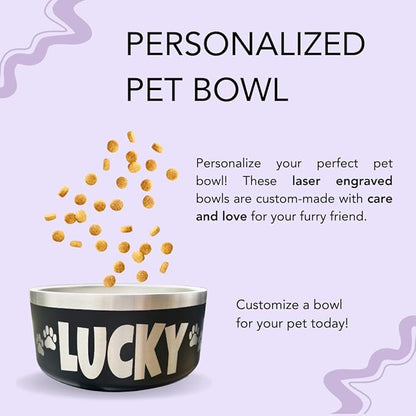 Custom Dog Bowl with Large Name - 304 Stainless Steel, Personalized Engraved, Nonslip, Custom Cat Bowl, Feeder, Pet Supplies, Food (Black, Small - 18oz)