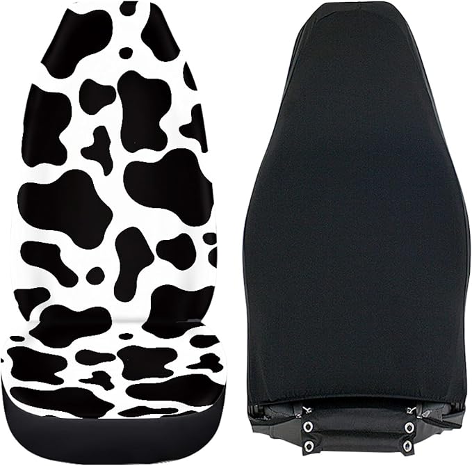 Cow Printed Car Seat Cover for Women Men, Front Bucket Covers Protector for SUV Truck Van Sedans, Black and White Breathable Car Accessories Automotive Vehicle Seat Covers