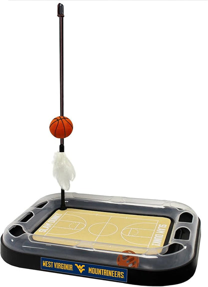 NCAA WEST VIRGINIA Mountaineers REVERSIBLE Basketball Court Felt/Board Cat Scratch Toy with Cat Ball and Wand. Interactive, Catnip-Filled Plush Basketball